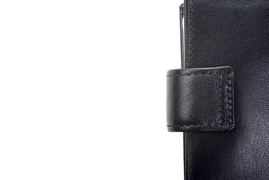 High quality black leather wallet isolated on white as background. Empty space for your design.