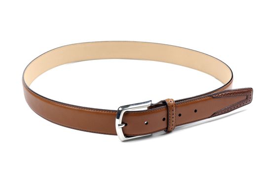 High quality brown leather belt isolated on white background.