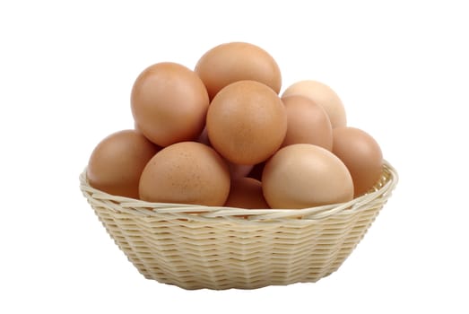 Brown eggs in basket for easter isolated on white background.