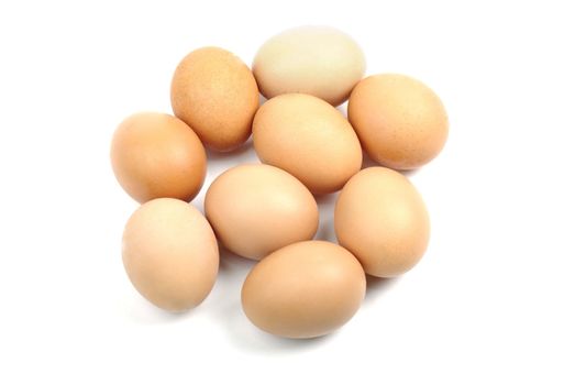 Group of brown eggs for easter isolate on white background with shadow.