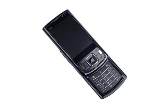 Modern black smart phone isolated on white background.