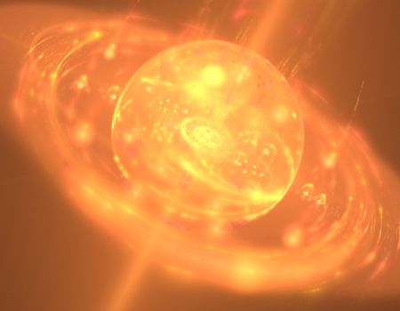 Digitally rendered futuristic orange sun. Exploding with storm and swirl.