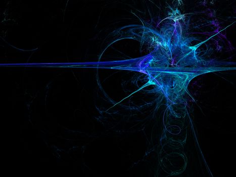 Digitally rendered abstract blue exploding fractal on black.