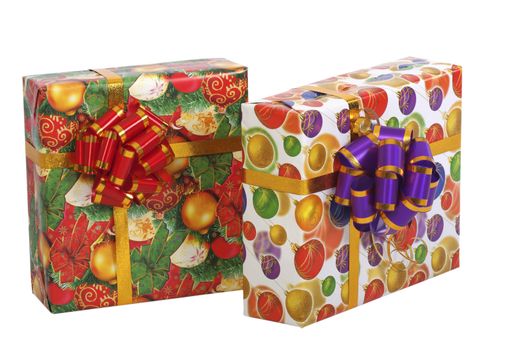 Boxes with gifts On a white background, a close up
