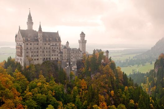 Neuschwanstein castle on cloudy day at Fussen - Germany
