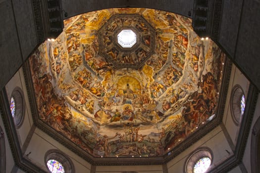 The Ceiling of the Duomo in Florence, Italy.  Featuring numerous Frescos.