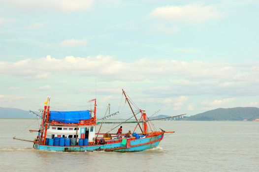 The fishing boats go to open sea on sunnyday at Rayong,Thailand.
