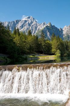 Italia - Udine - Lago di Fusine e monte Mangart with waterfall