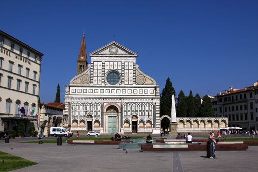 The facade of Santa Maria Novella, in Florence, Italy.  The cathedral was completed in 1470.
