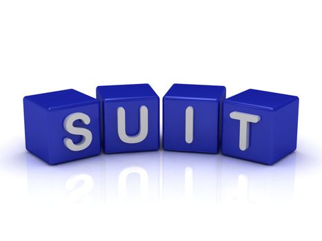 SUIT word on blue cubes on an isolated white background