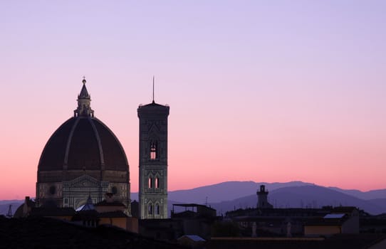 The skyline of Florence, Italy in the early morning.  Featuring the Duomo and Giotto's Bell tower.
