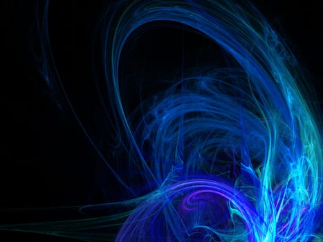 Digitally rendered abstract blue energy wave fractal on black.