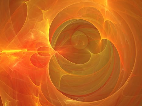 Digitally rendered abstract orange fractal flame storm. Background or wallpaper.