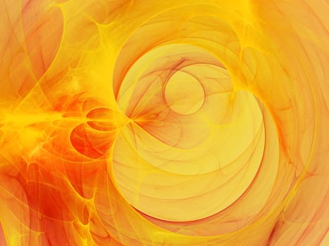 Digitally rendered abstract orange fractal flame storm. Background or wallpaper.