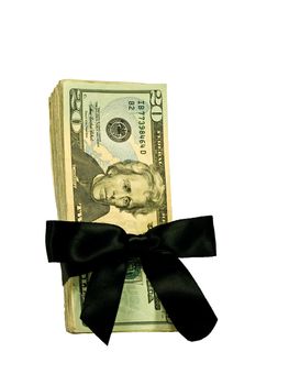 Money Bundle in a Black Ribbon $20 Bills