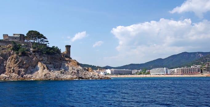 Cityscape of Tossa de Mar view from sea, Costa Brava, Spain.