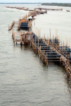 Aquaculture fishery pond in entrance river, Chanthaburi Thailand.