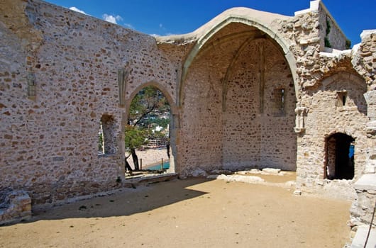 Old ruined church in Tossa de Mar, Costa Brava, Spain.