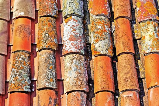 Abstract old roofing tile as background or backdrop. Tossa de Mar, Spain.