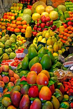 Fruits. World famous Barcelona market, Spain. Selective focus.