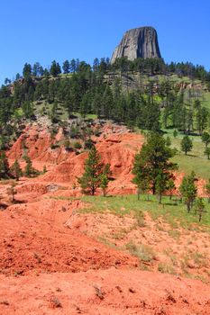 Devils Tower National Monument rises from the landscape of northeastern Wyoming.