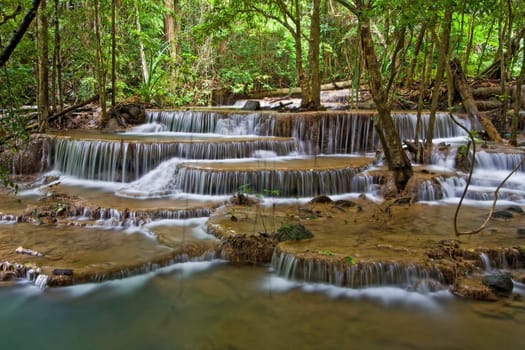 Huay Mae Khamin Sixth Level, Paradise Waterfall located in deep forest of Thailand