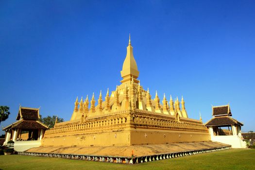 Golden temple architecture in vientienne "Pha That Luang"  and its place in Vientiane, Laos.