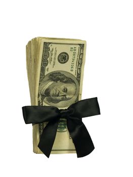 United States Currency Wrapped in a Black Ribbon as a Gift