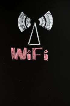 Wifi signal sign drawn with chalk on a blackboard