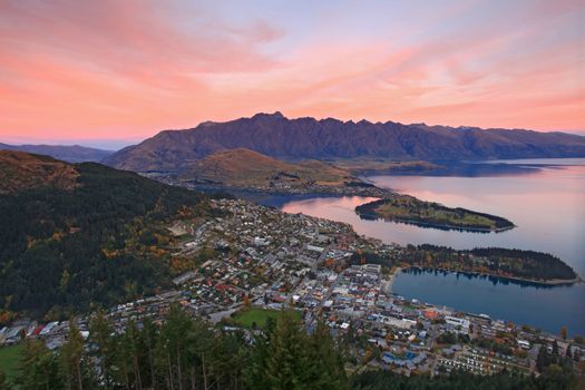 landscape of queenstown region in dusk , New Zealand