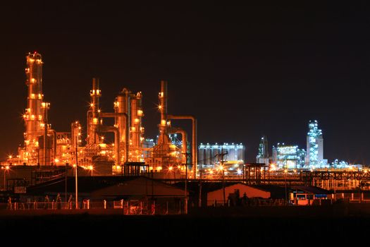 landscape of  petrochemical oil refinery plant at night