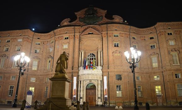 Palazzo Carignano in Turin, Italy at night