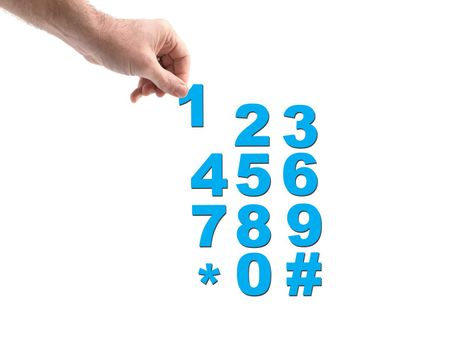 Numbers held by a hand isolated against a white background