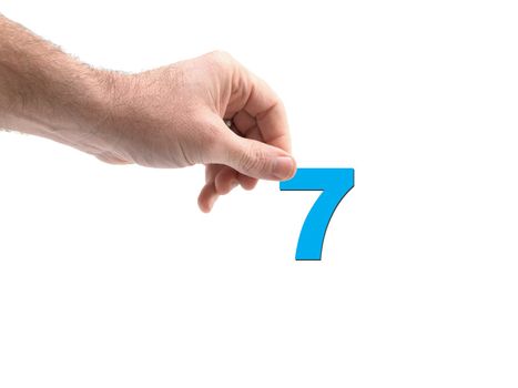 Numbers held by a hand isolated against a white background