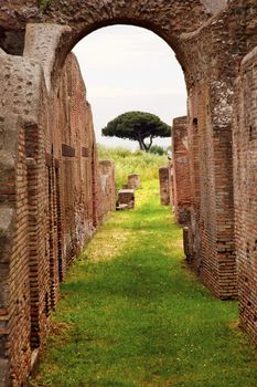 Ancient Roman Arch Walls Street Ostia Antica Ruins Rome Italy
Excavation of Ostia, ancient Roman port, next to airport.  Was port for Rome until 5th Century AD.