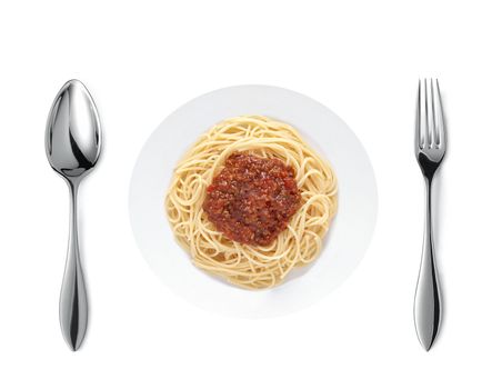 spaghetti pasta with tomato beef sauce isolated