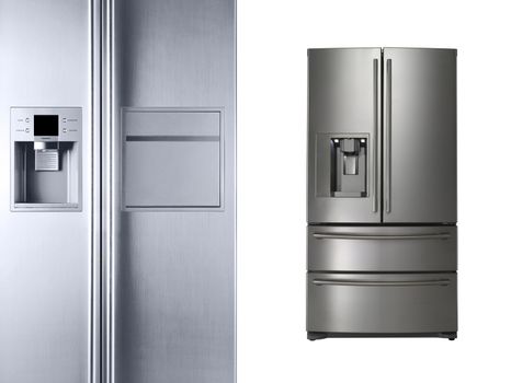 Modern refrigerators isolated on white