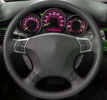 Modern Car Interior close up iluminated isolated