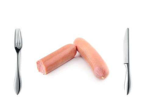 fresh sausage with fork and knife