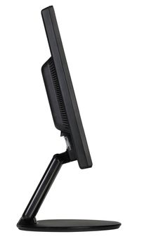 Angle view of black wide screen computer monitor isolated