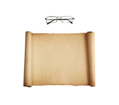 old paper sheet and eyeglasses