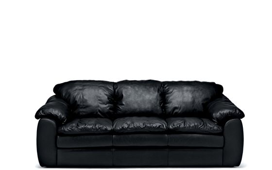 Image of a modern black leather sofa over white background