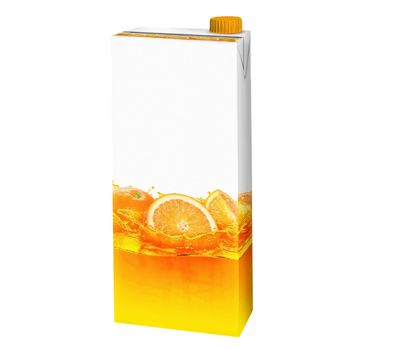 orange juice packet isolated on white background