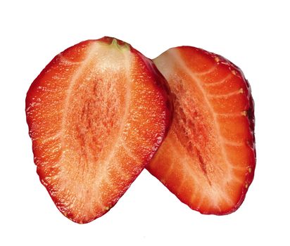 Two halves of a strawberry isolated over white background