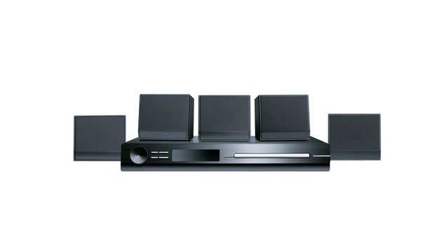suround system and dvd on white digital display