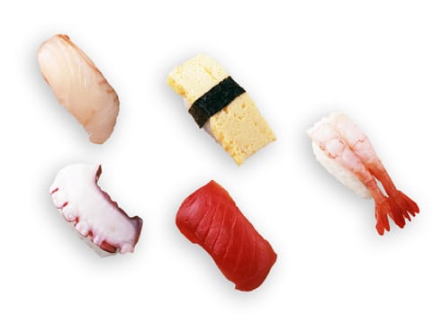 Asian different sushi isolated on white background