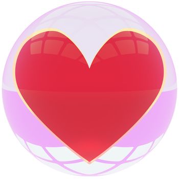 red-gold heart symbol in purple crystal ball. 3d render.