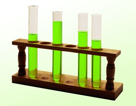 test tubes with green liquid isolated on white