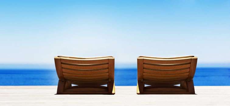 Beach chairs on perfect tropical sand beach