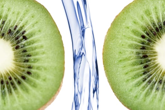 Water on kiwi isolated on white